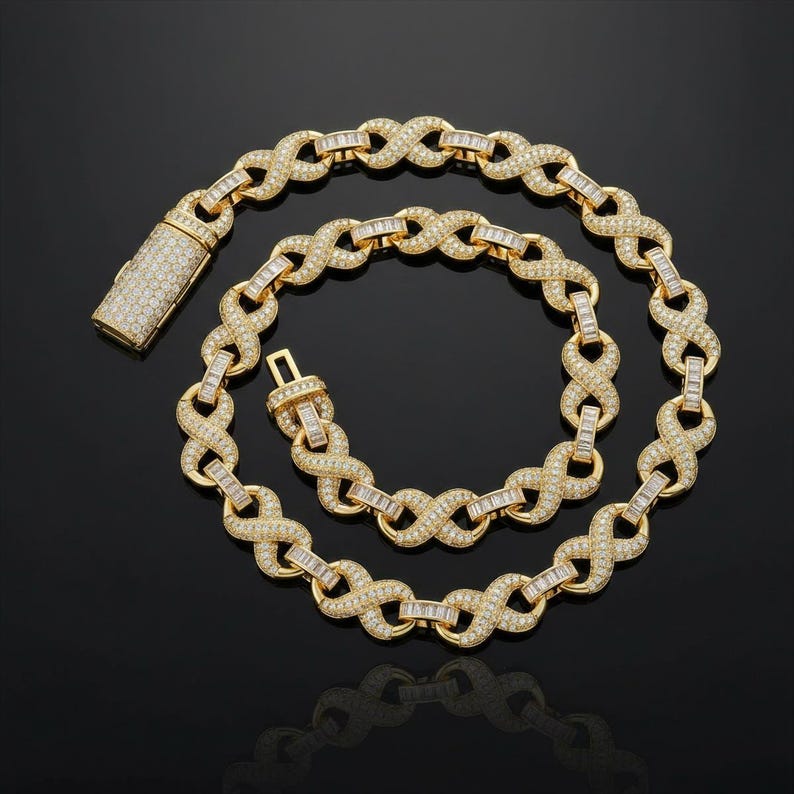 Hip Hop Number symbol 8 Necklace & Bracelet for Men, 10mm 5A CZ Cuban Link Chain image 4