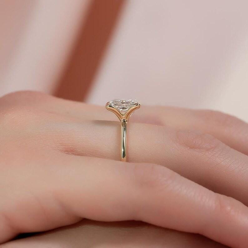 Half Bezel Set 2CT Princess Cut Moissanite Engagement Ring, Solitaire 14k Gold Square Cut Anniversary Ring, Modern Proposal Ring For Her image 2