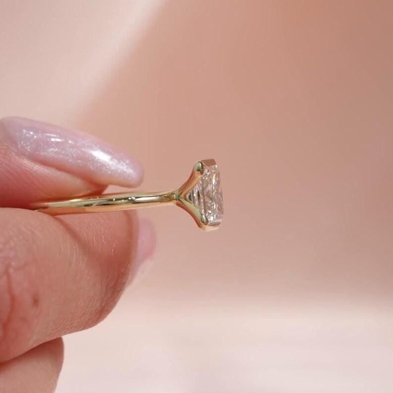 Half Bezel Set 2CT Princess Cut Moissanite Engagement Ring, Solitaire 14k Gold Square Cut Anniversary Ring, Modern Proposal Ring For Her image 5