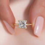 Load image into Gallery viewer, Half Bezel Set 2CT Princess Cut Moissanite Engagement Ring, Solitaire 14k Gold Square Cut Anniversary Ring, Modern Proposal Ring For Her image 7