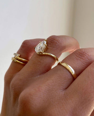 East West Pear Engagement Ring, Colourless Pear Moissanite Diamond, Bezel Set Horizontal Bypass 14K Gold image 2