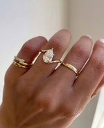 Load image into Gallery viewer, East West Pear Engagement Ring, Colourless Pear Moissanite Diamond, Bezel Set Horizontal Bypass 14K Gold image 3