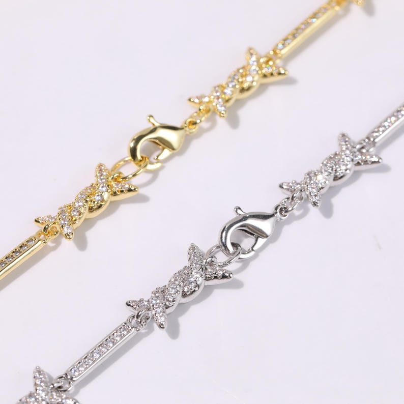 Iced Out Iron Wire Tennis Chain Necklace, Gold Silver Diamond Men's Jewelry image 7