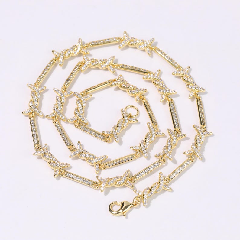 Iced Out Iron Wire Tennis Chain Necklace, Gold Silver Diamond Men's Jewelry image 9