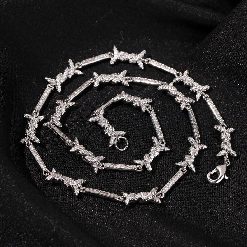 Iced Out Iron Wire Tennis Chain Necklace, Gold Silver Diamond Men's Jewelry image 10