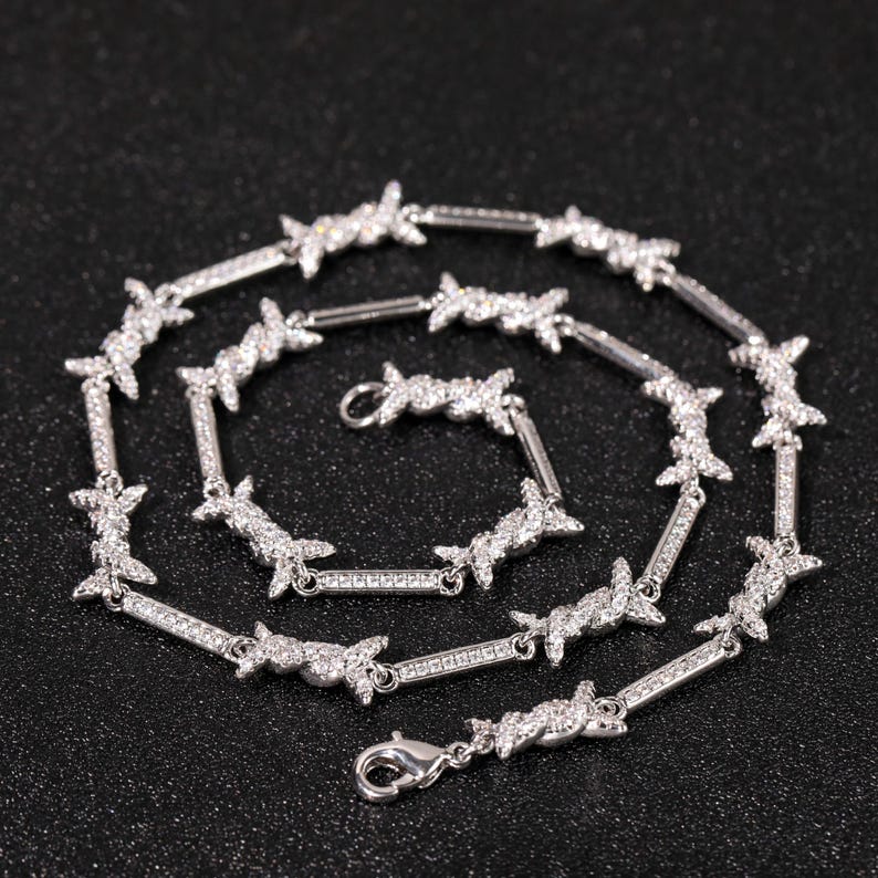 Iced Out Iron Wire Tennis Chain Necklace, Gold Silver Diamond Men's Jewelry image 2