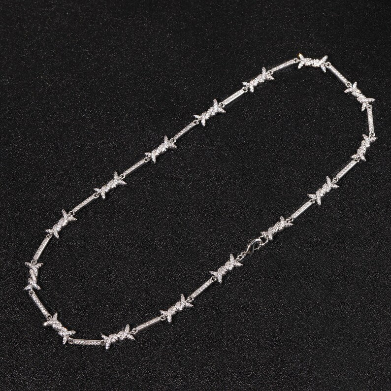 Iced Out Iron Wire Tennis Chain Necklace, Gold Silver Diamond Men's Jewelry image 11