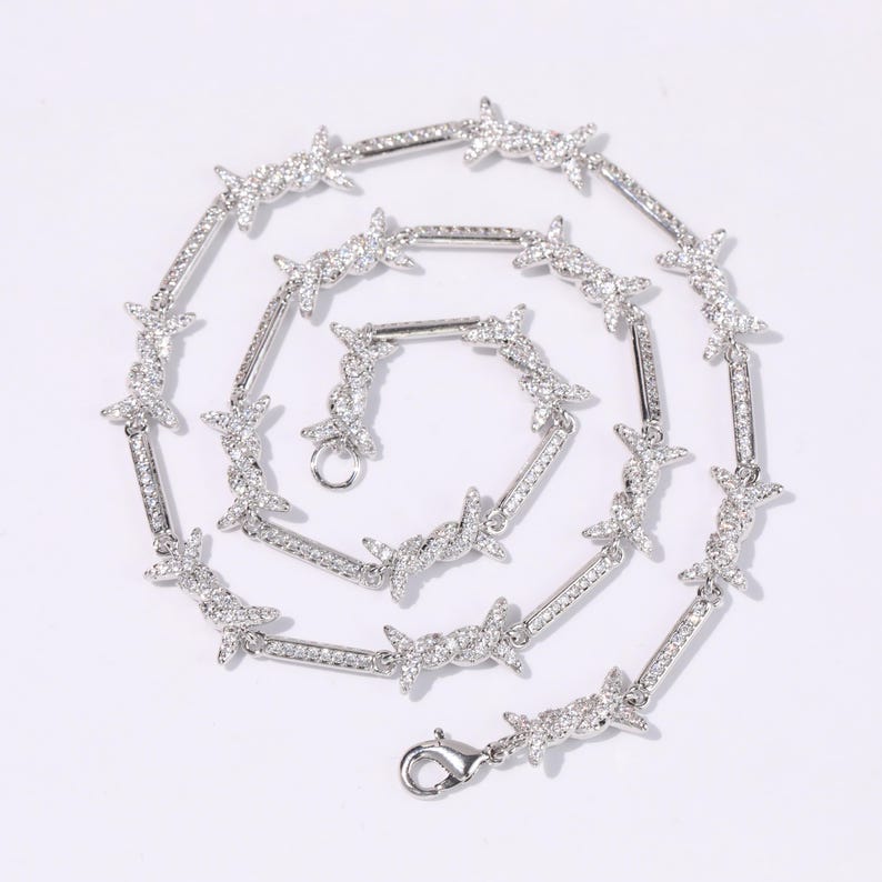 Iced Out Iron Wire Tennis Chain Necklace, Gold Silver Diamond Men's Jewelry image 13
