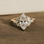 Load image into Gallery viewer, 1 Ct Marquise Cut Moissanite ring , 14k Gold Cluster Engagement ring, Vintage Inspired