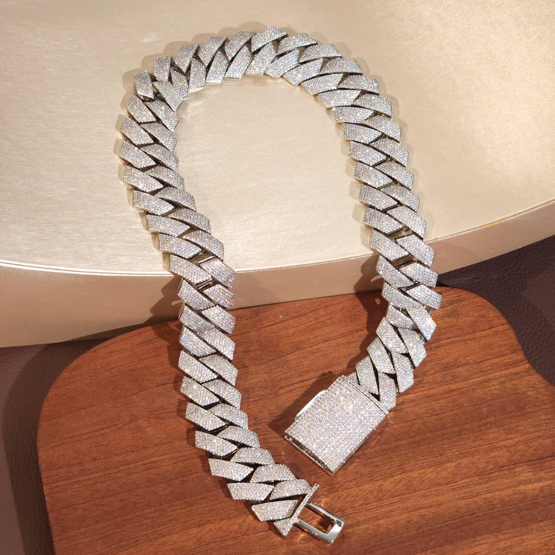 Iced Out 24MM Diamond Cuban Chain,Hip Hop Jewelry,Necklace For Men,Infinity Diamond Choker,Silver Color Chain,Necklace Unisex Gifts
