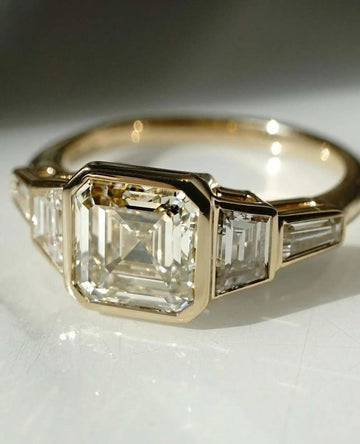 Asscher 3.0tcw Lab Diamond Ring | Full Bezel Setting | Five Stone | Forever Ring Wedding Ring Side Stone Ring IGI Certified image 2