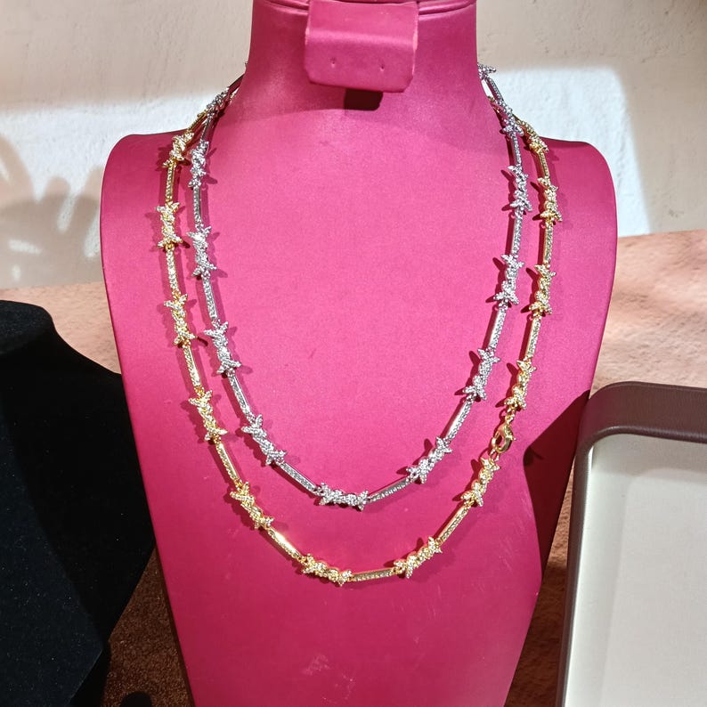 Iced Out Iron Wire Tennis Chain Necklace, Gold Silver Diamond Men's Jewelry image 1