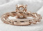 Load image into Gallery viewer, Oval Engagement Ring 3 Carat Moissanite Diamond Gold Twisted Pave Band