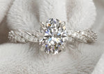 Load image into Gallery viewer, Oval Engagement Ring 3 Carat Moissanite Diamond Gold Twisted Pave Band