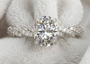 Oval Engagement Ring 3 Carat Moissanite Diamond Gold Twisted Pave Band