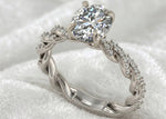 Load image into Gallery viewer, Oval Engagement Ring 3 Carat Moissanite Diamond Gold Twisted Pave Band
