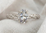 Load image into Gallery viewer, Oval Engagement Ring 3 Carat Moissanite Diamond Gold Twisted Pave Band