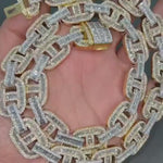 Load and play video in Gallery viewer, Iced Out Cuban Link Chain, Moissanite Diamond Baguette Studded Chain