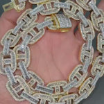 Load and play video in Gallery viewer, Iced Out Cuban Link Chain, Moissanite Diamond Baguette Studded Chain
