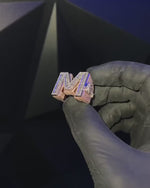 Load and play video in Gallery viewer, Iced Out Diamond Ring M Letter Rose Gold Ring