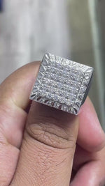 Load and play video in Gallery viewer, Sterling Silver Moissanite Diamond Cluster Men's Iced Out Ring