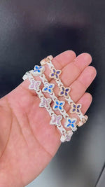 Load and play video in Gallery viewer, Iced Out Clover Bracelet: VVS Moissanite Diamond, Sterling Silver Link