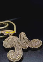 Load and play video in Gallery viewer, "M" Letter Pendant Moissanite Diamond Sterling Silver