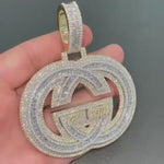 Load and play video in Gallery viewer, Custom Round Shape Moissanite Pendant Iced Out Pendant In 925 Silver &amp; Gold Finish
