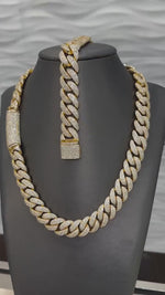Load and play video in Gallery viewer, 18mm Moissanite Cuban Link Chain - 925 Silver Yellow Plated- D Colour - Vvs1