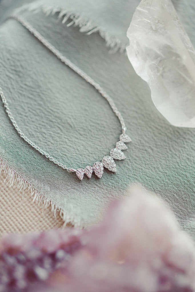 .15 ct Pave Diamond Pears Curved Necklace